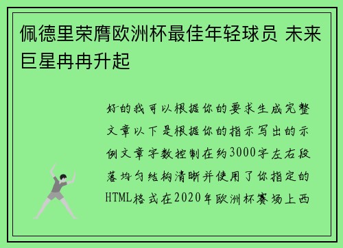 佩德里荣膺欧洲杯最佳年轻球员 未来巨星冉冉升起 佩德里荣膺欧洲杯最佳年轻球员 未来巨星冉冉升起